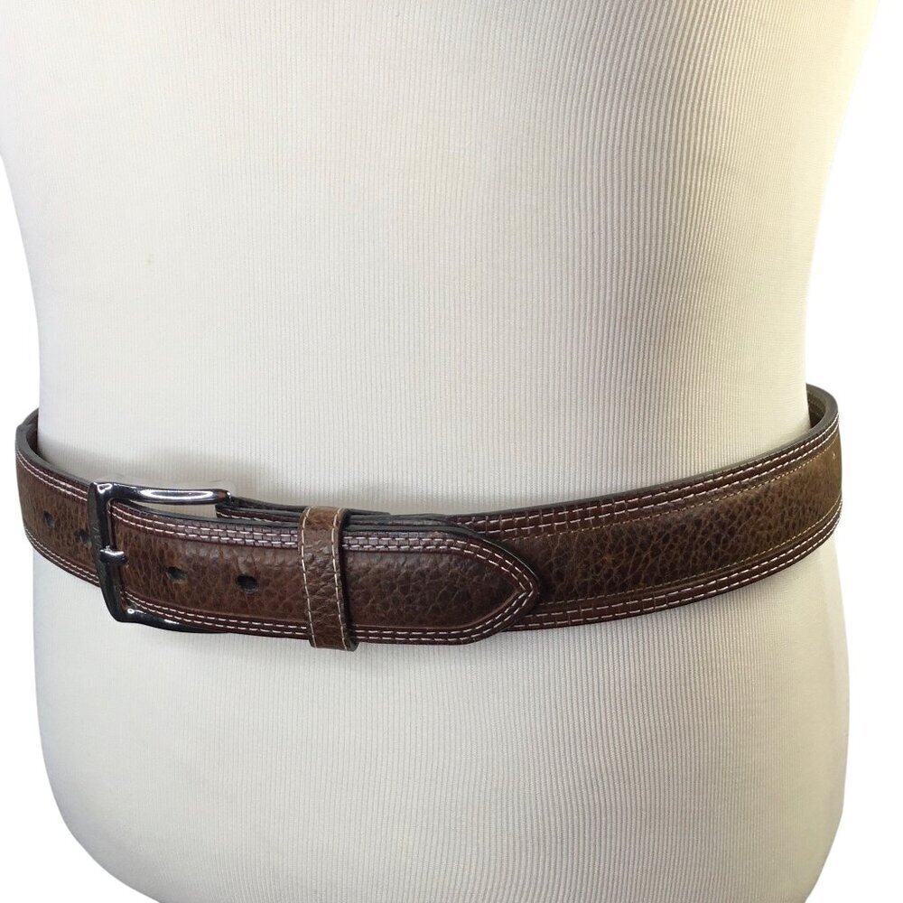 Ariat NWOT Belt Leather Baxter Black Oiled Rowdy Wester Brown Double Stitch 36 - Picture 2 of 8